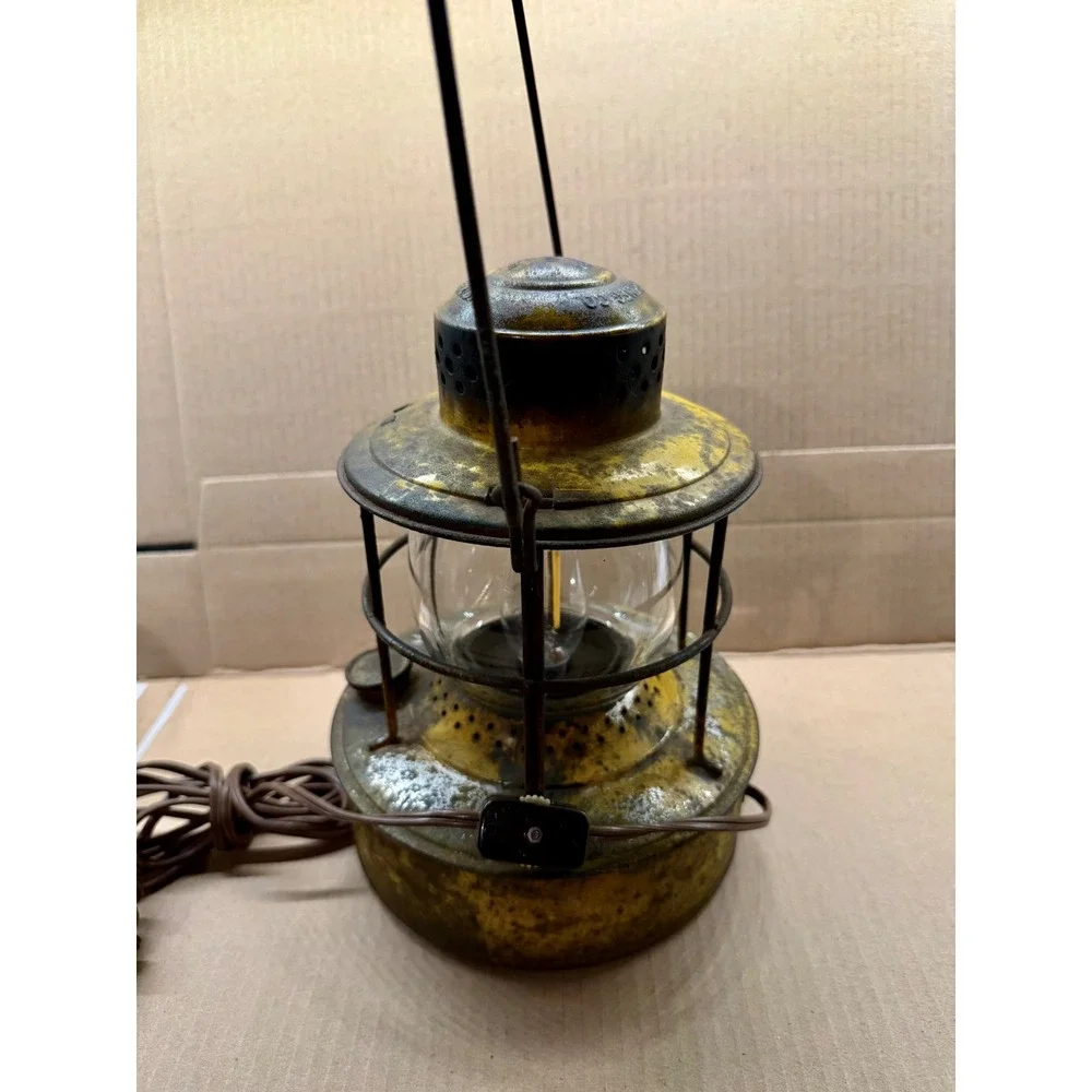 Vintage Embury No 500 Railroad Lantern Upcycled Electric Lamp Warsaw NY Yellow